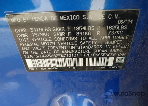 2015 Honda Fit Ex/Ex-L z USA, uszkodzony, nr VIN 3HGGK5H82FM712131